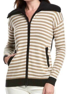 CAbi Mascot Cardigan S Zip Front Wide Collar Knit Sweater Jacket Nautical Preppy